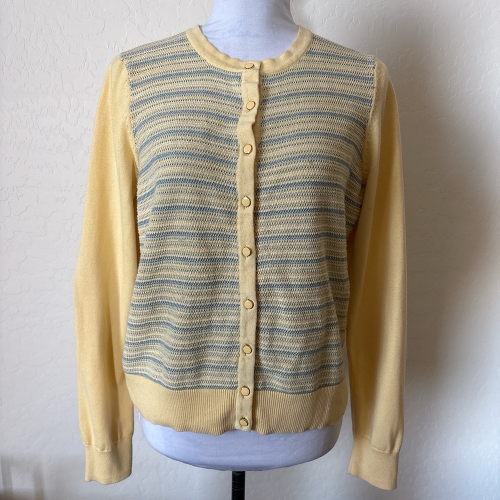Charter Club women’s Yellow and Gray Striped Cardigan button down. L